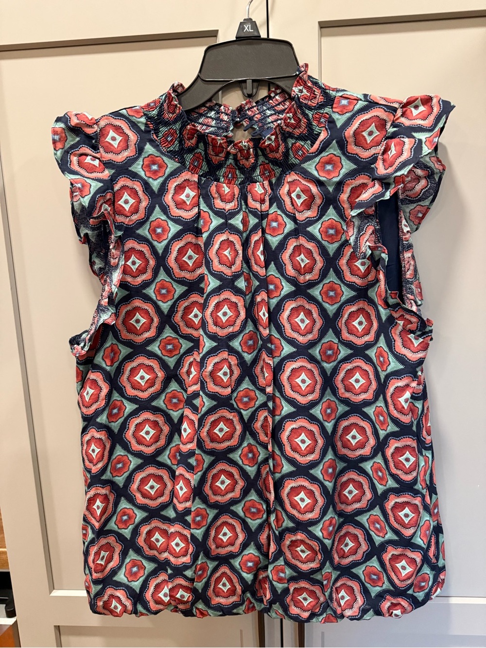 THML Red and Navy Ruffle Mock-Neck Sleeveless Camisole